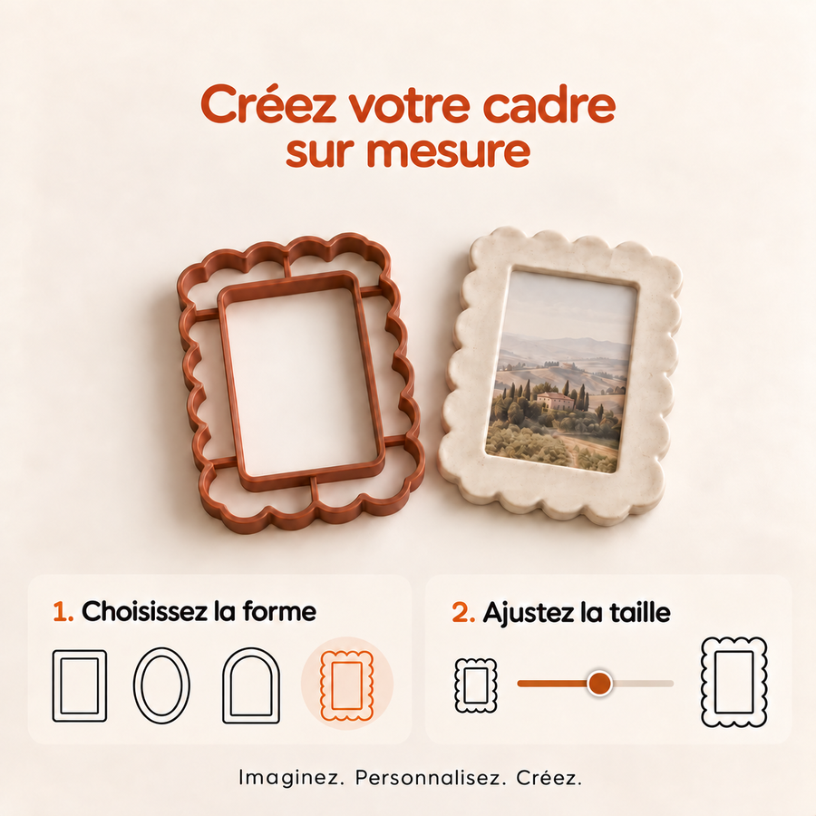 Cadre photo en céramique personnalisé réalisé avec les emporte-pièces sur mesure du studio Terrashape